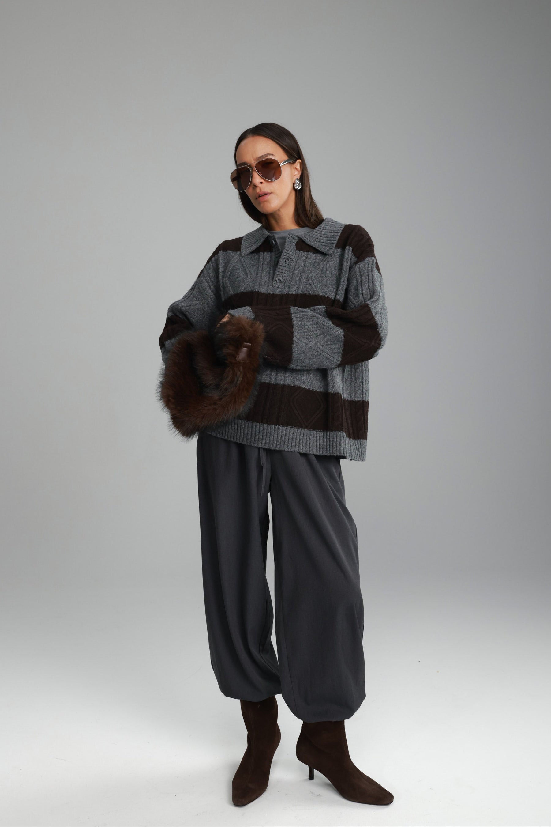 סוודר זאק אפור/חום