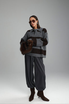 סוודר זאק אפור/חום