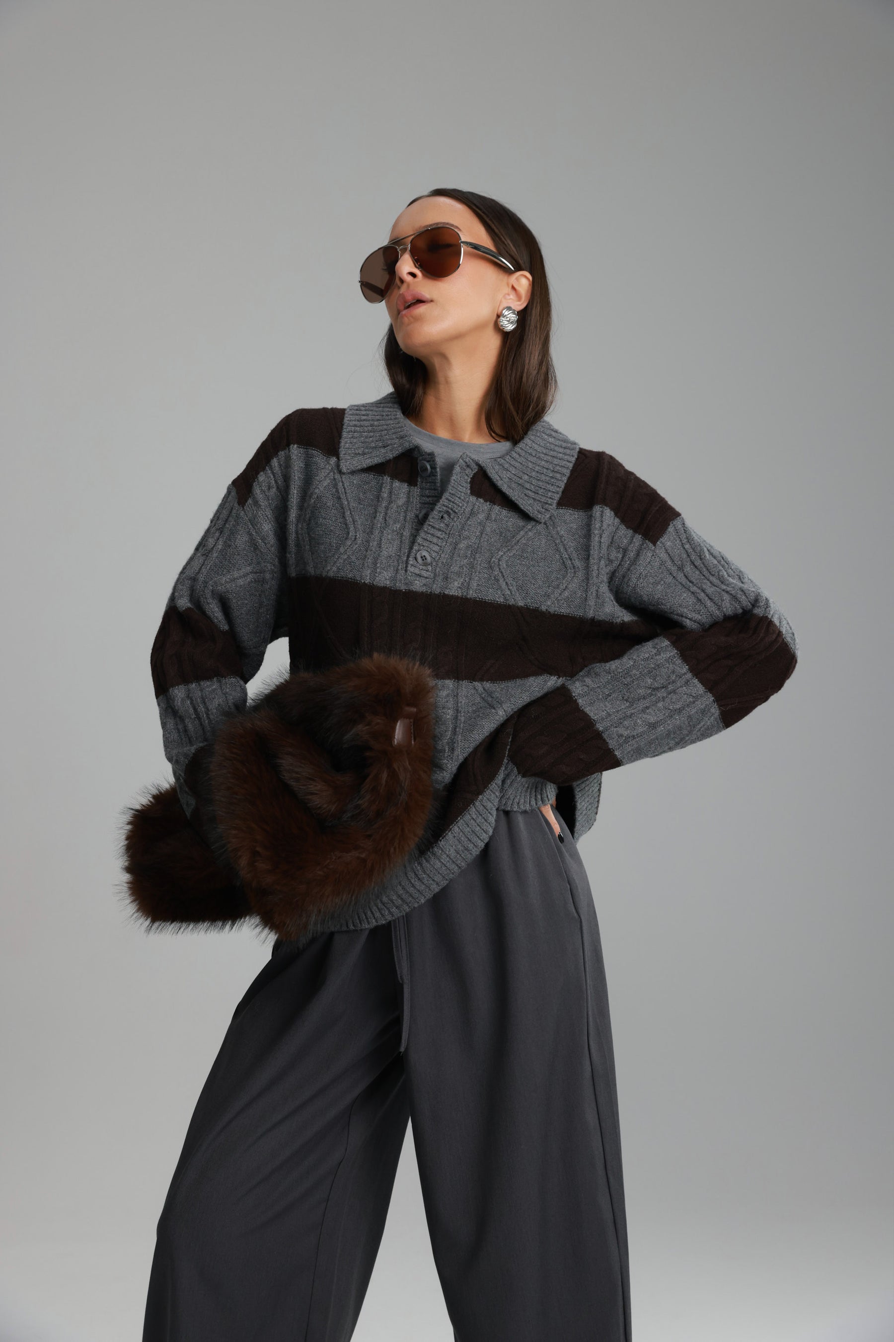 סוודר זאק אפור/חום