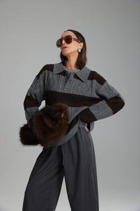 סוודר זאק אפור/חום