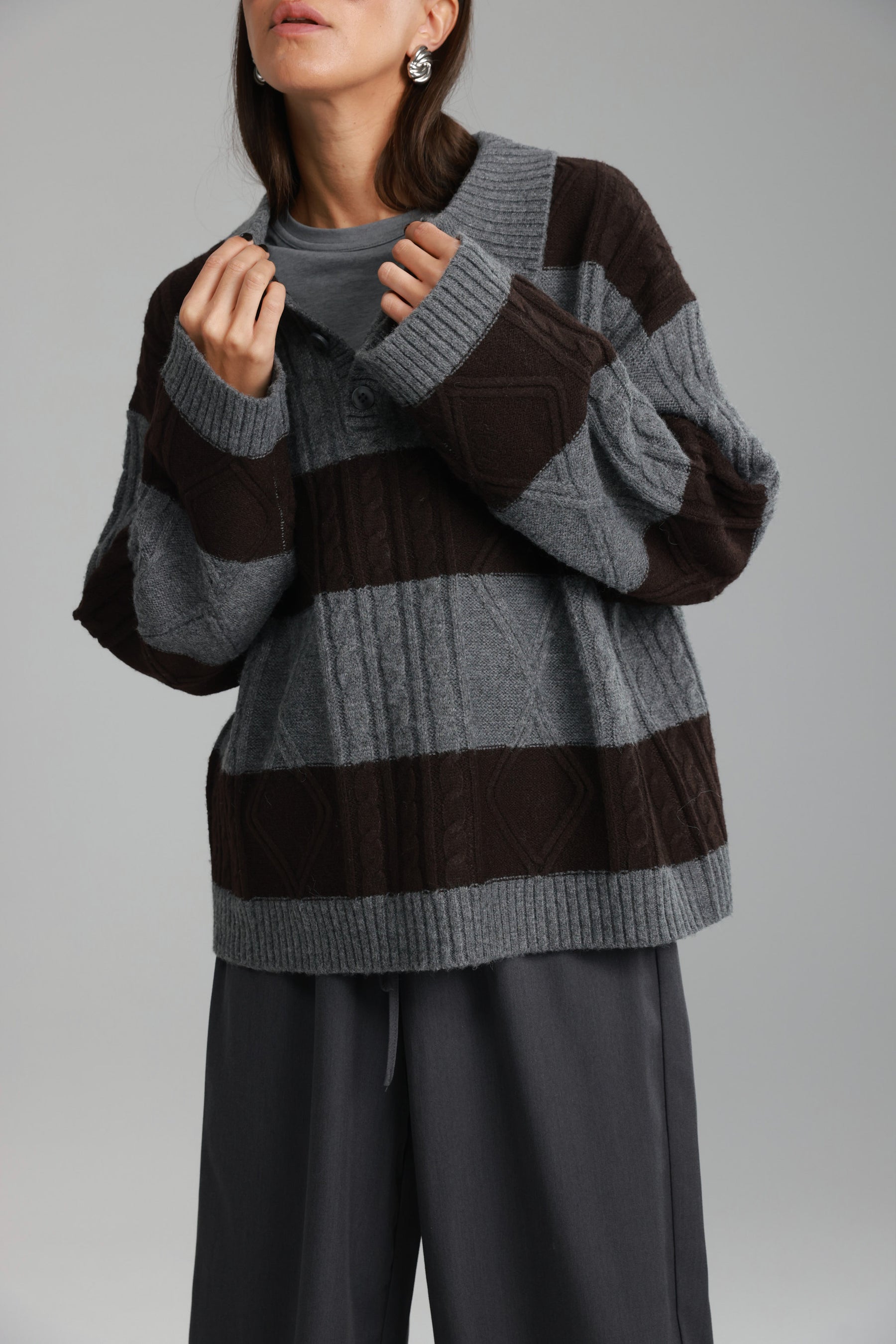 סוודר זאק אפור/חום