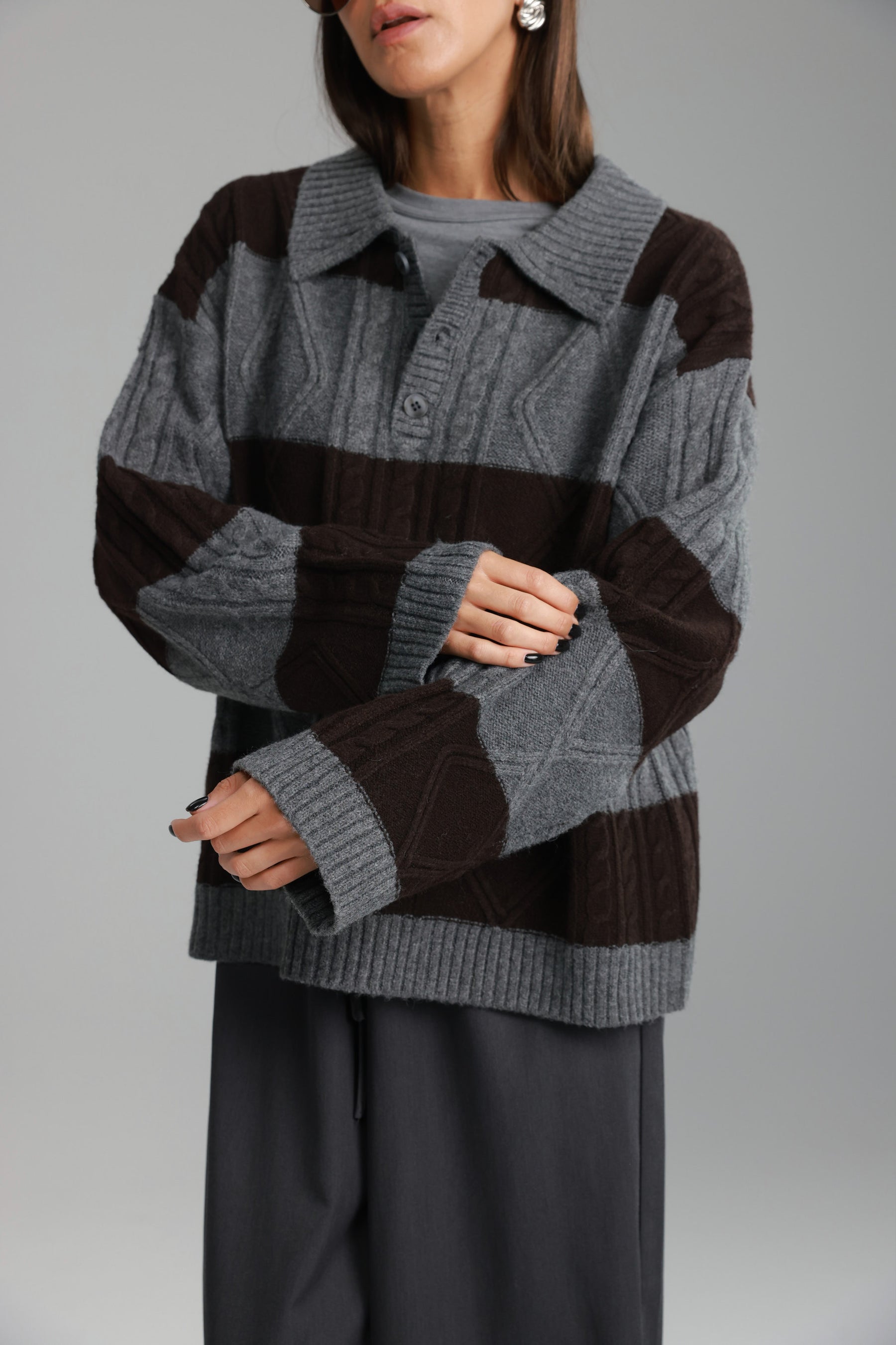 סוודר זאק אפור/חום