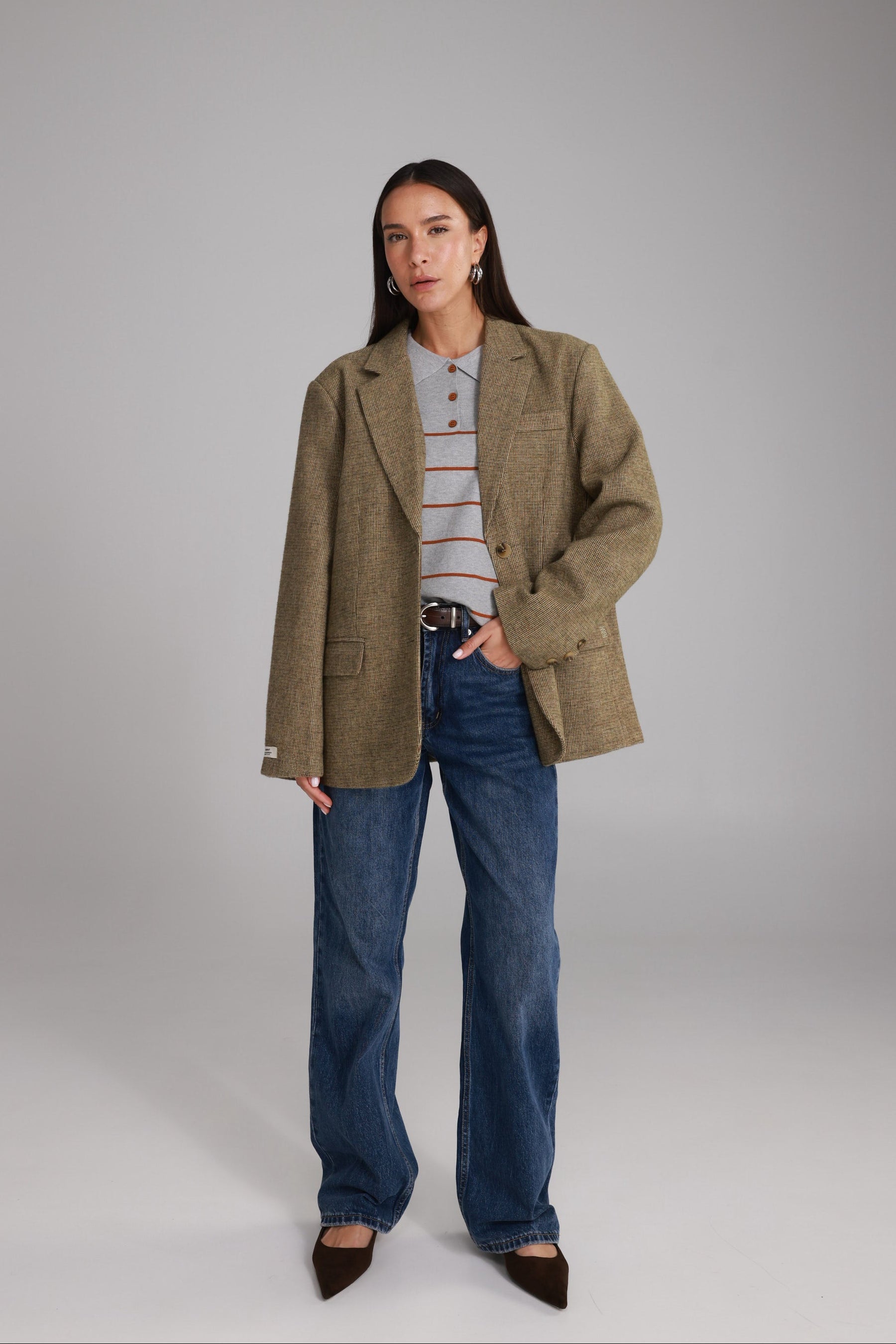 חולצת סריג שיינה אפור/חום