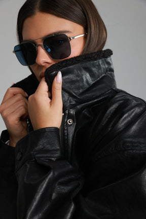 מעיל ברנדון דמוי עור שחור