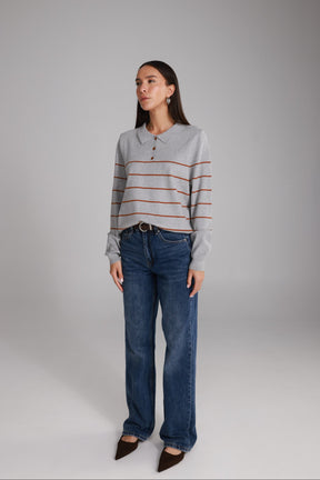 חולצת סריג שיינה אפור/חום