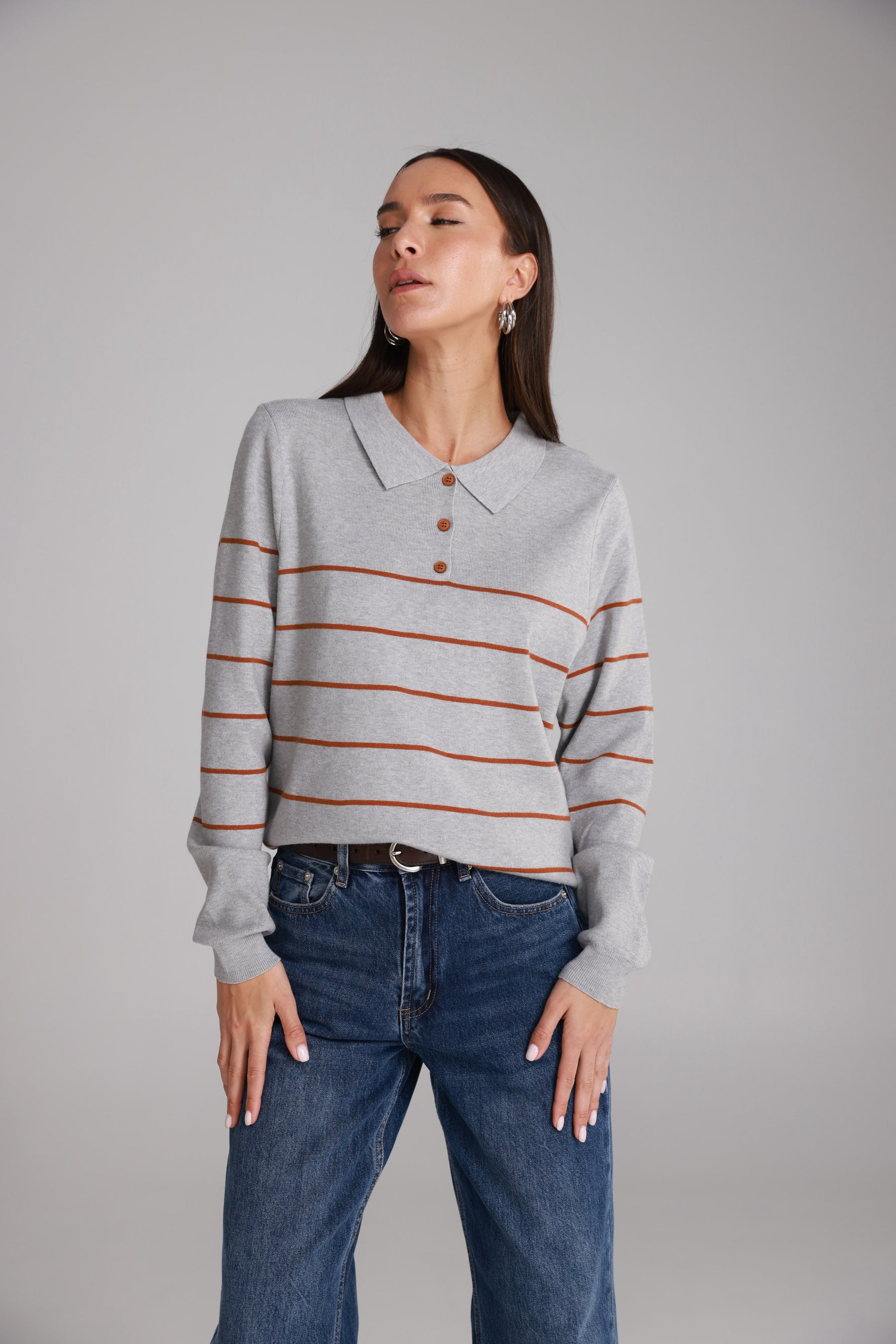 חולצת סריג שיינה אפור/חום