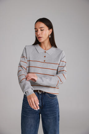 חולצת סריג שיינה אפור/חום