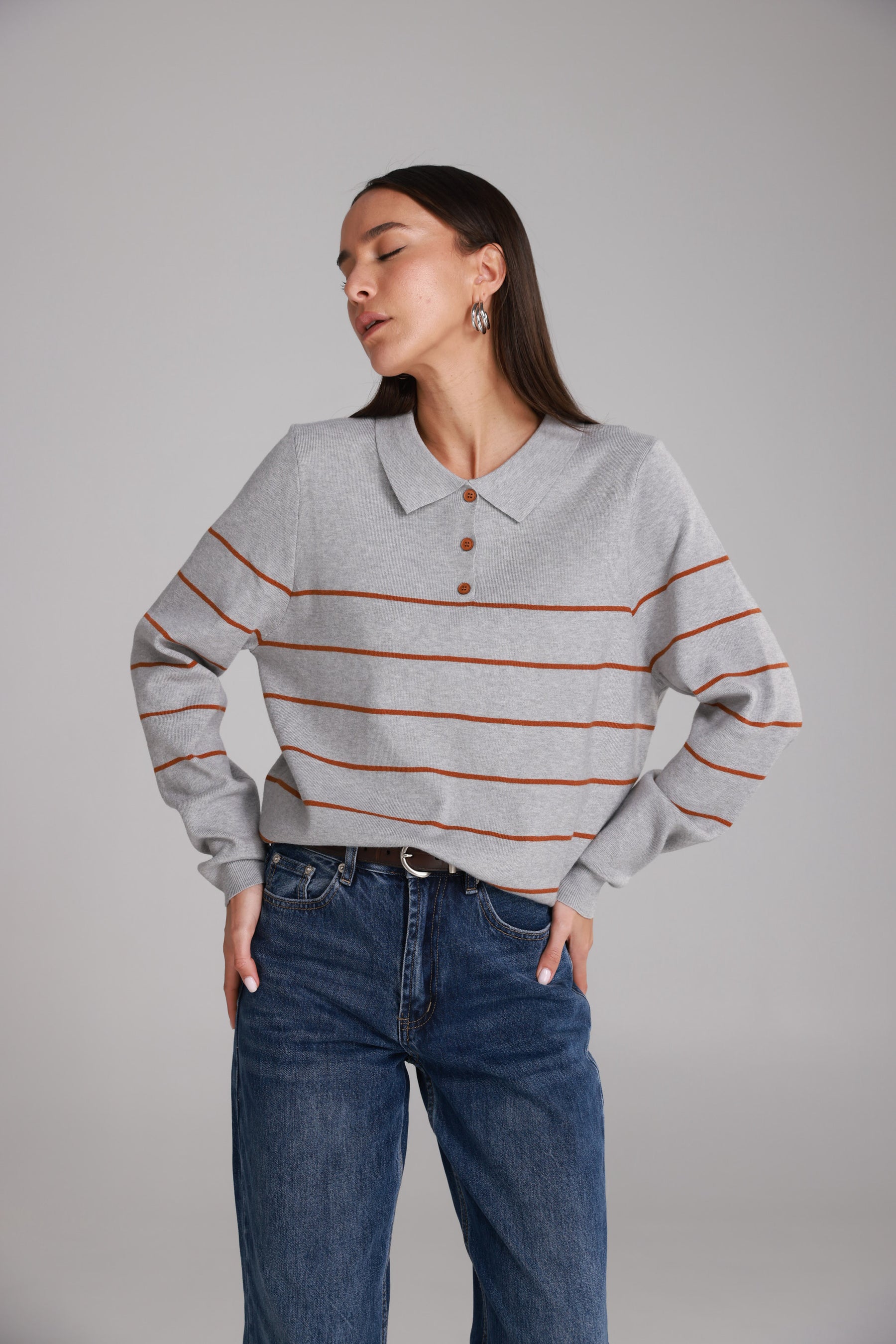 חולצת סריג שיינה אפור/חום