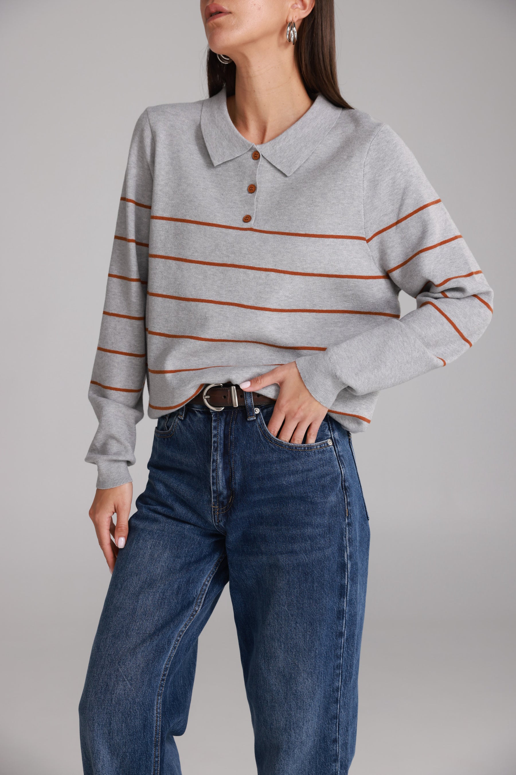 חולצת סריג שיינה אפור/חום