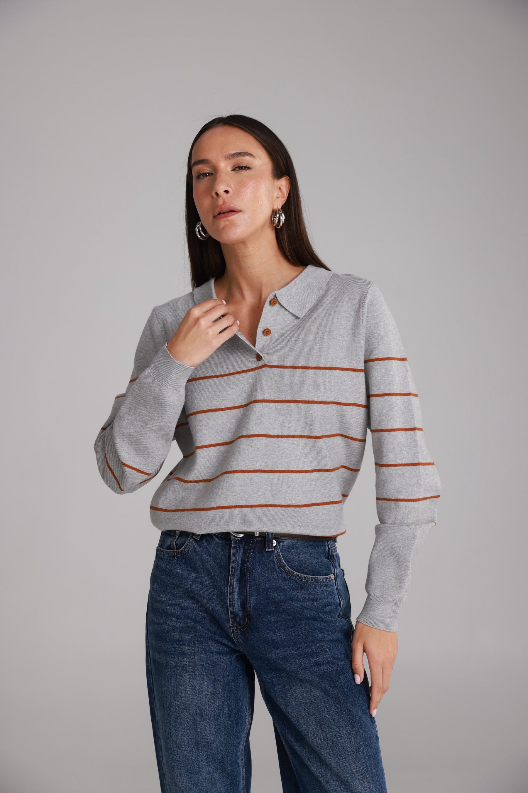 חולצת סריג שיינה אפור/חום