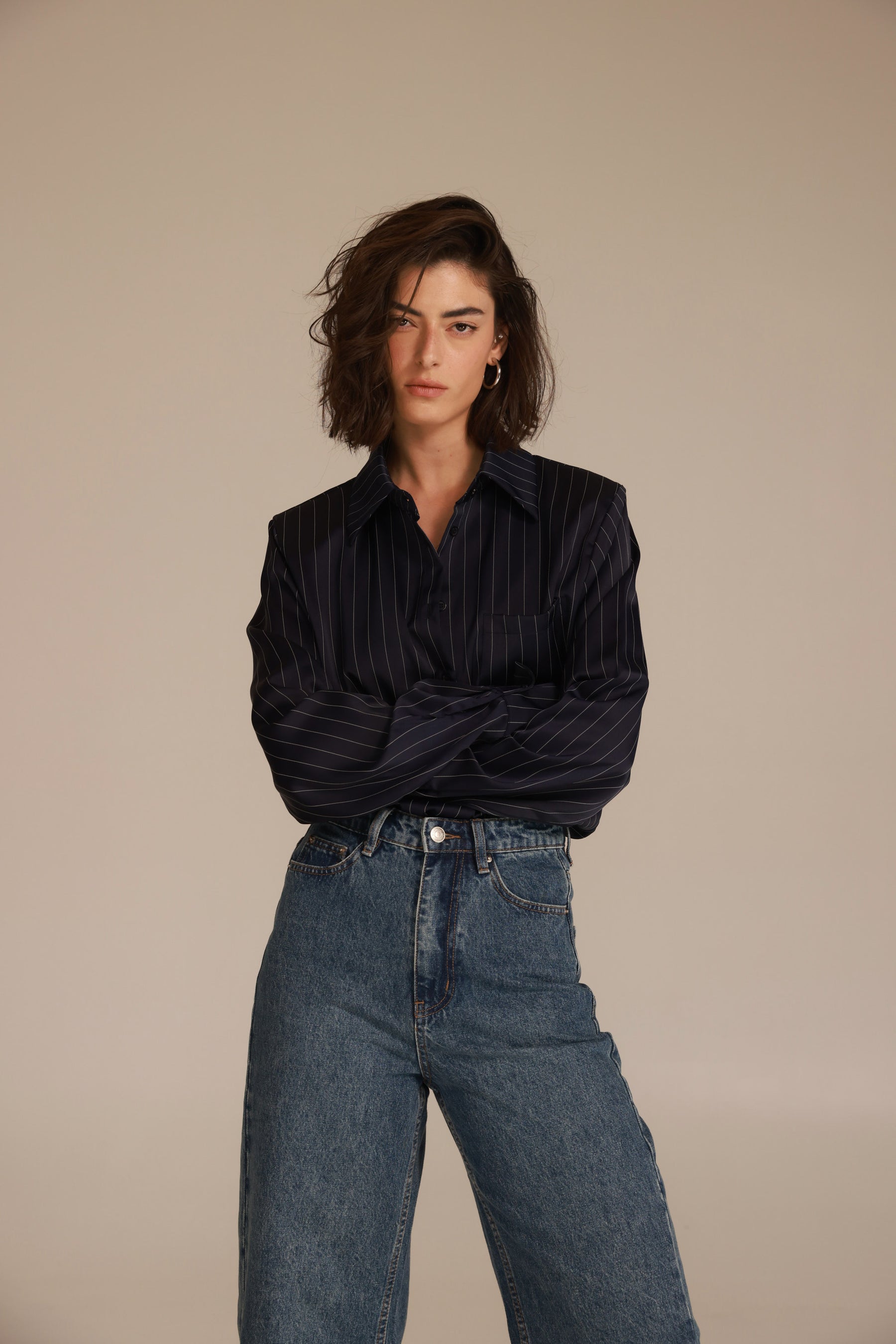 חולצת רוג'רס מכופתרת נייבי