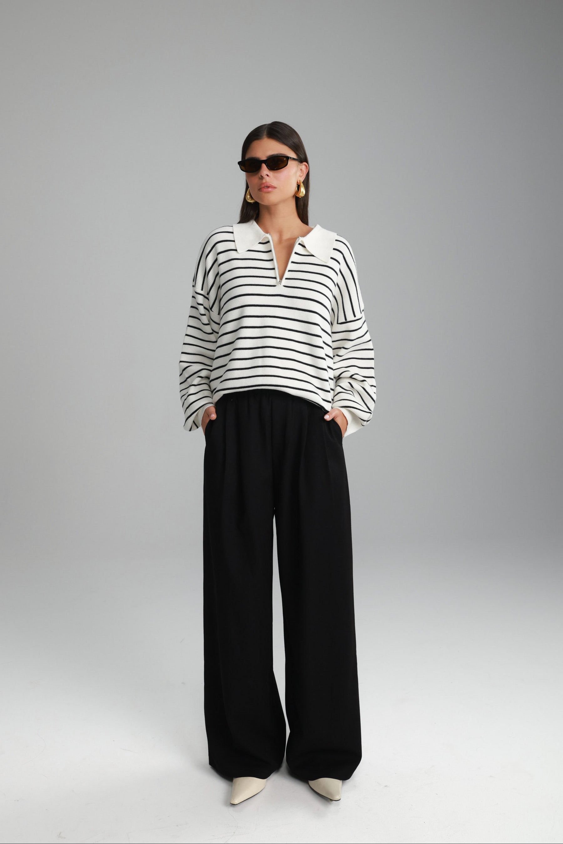 סריג קנדי פסים לבן/שחור