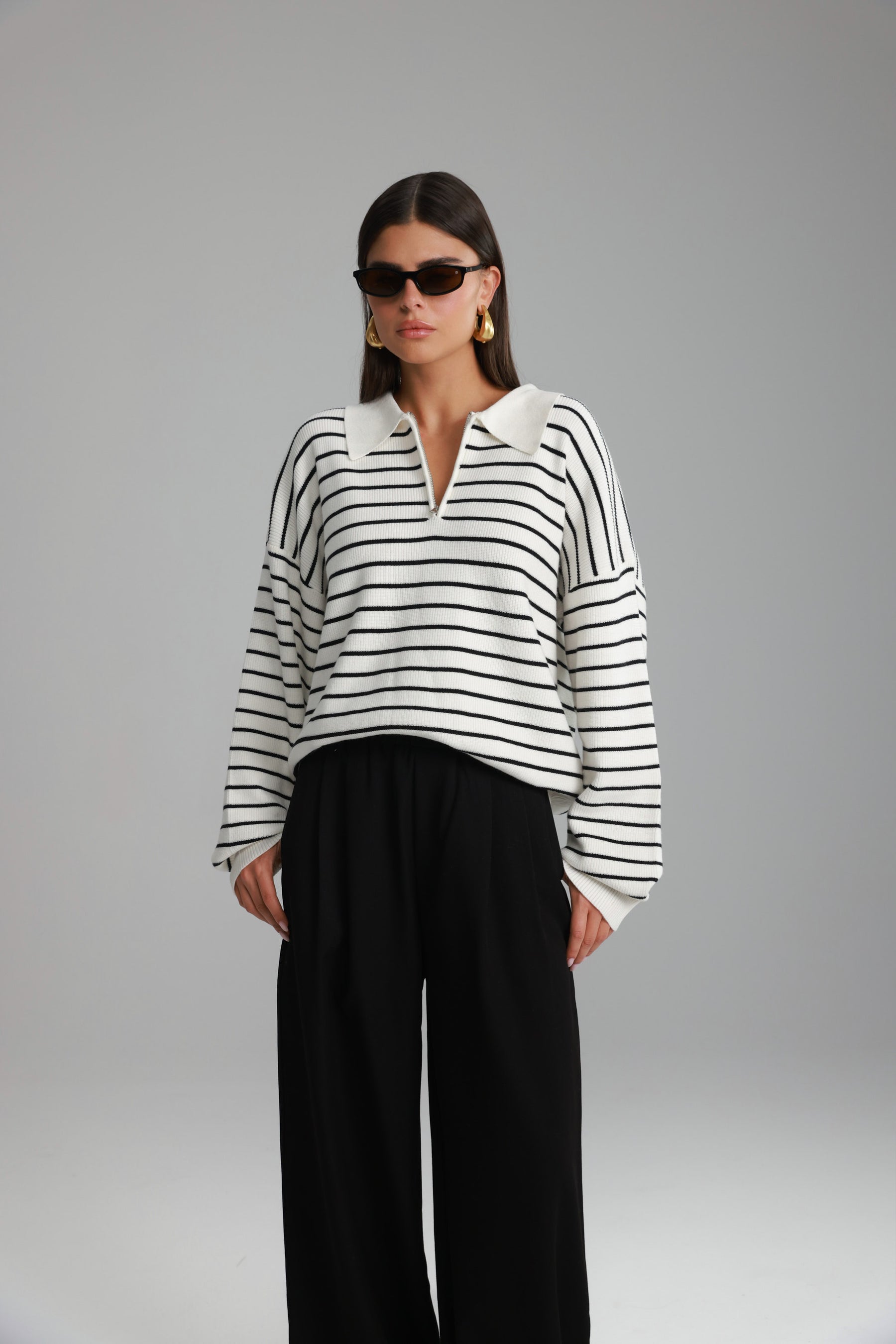 סריג קנדי פסים לבן/שחור