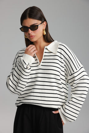 סריג קנדי פסים לבן/שחור