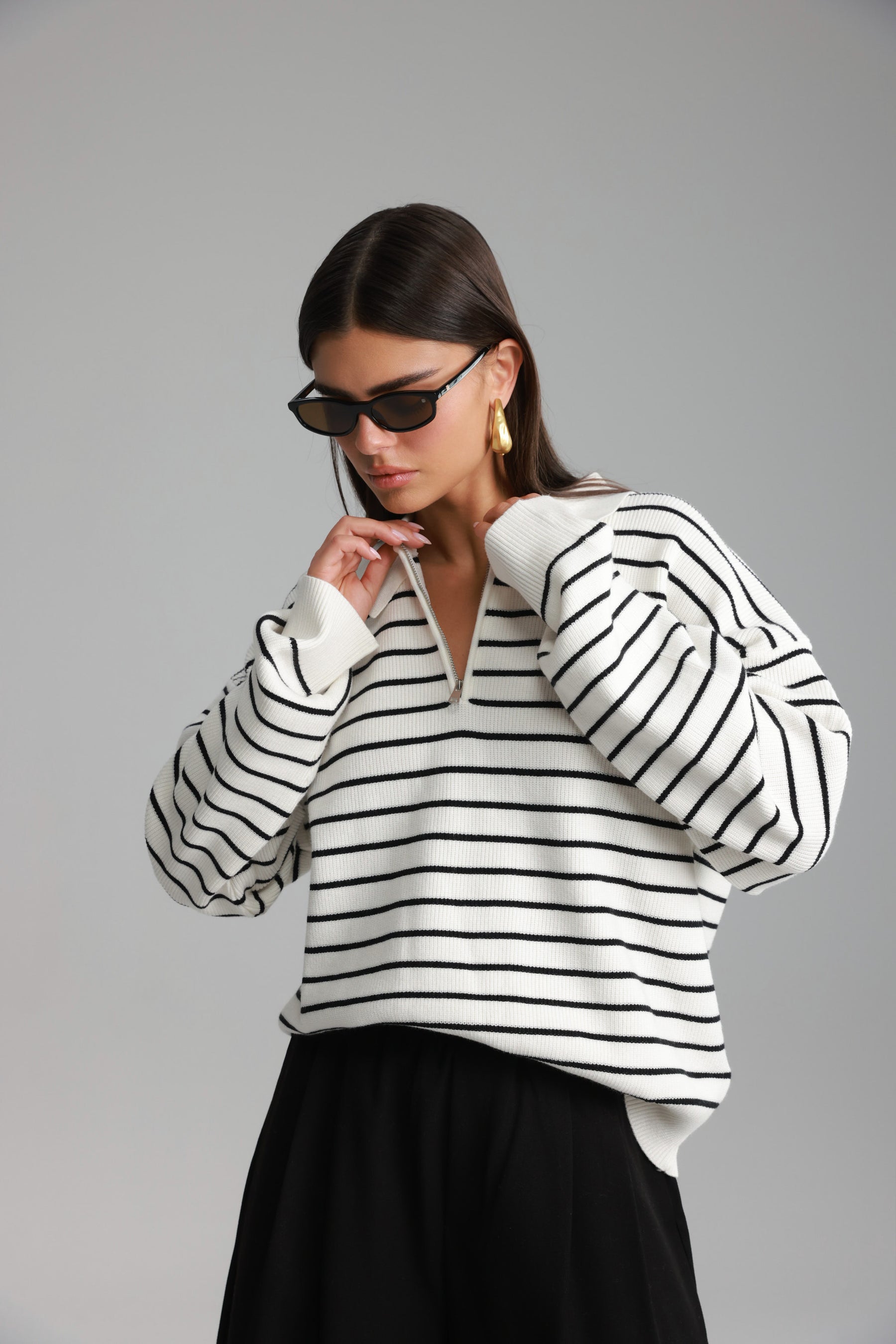 סריג קנדי פסים לבן/שחור