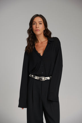 חולצת ליבי מכופתרת שחורה