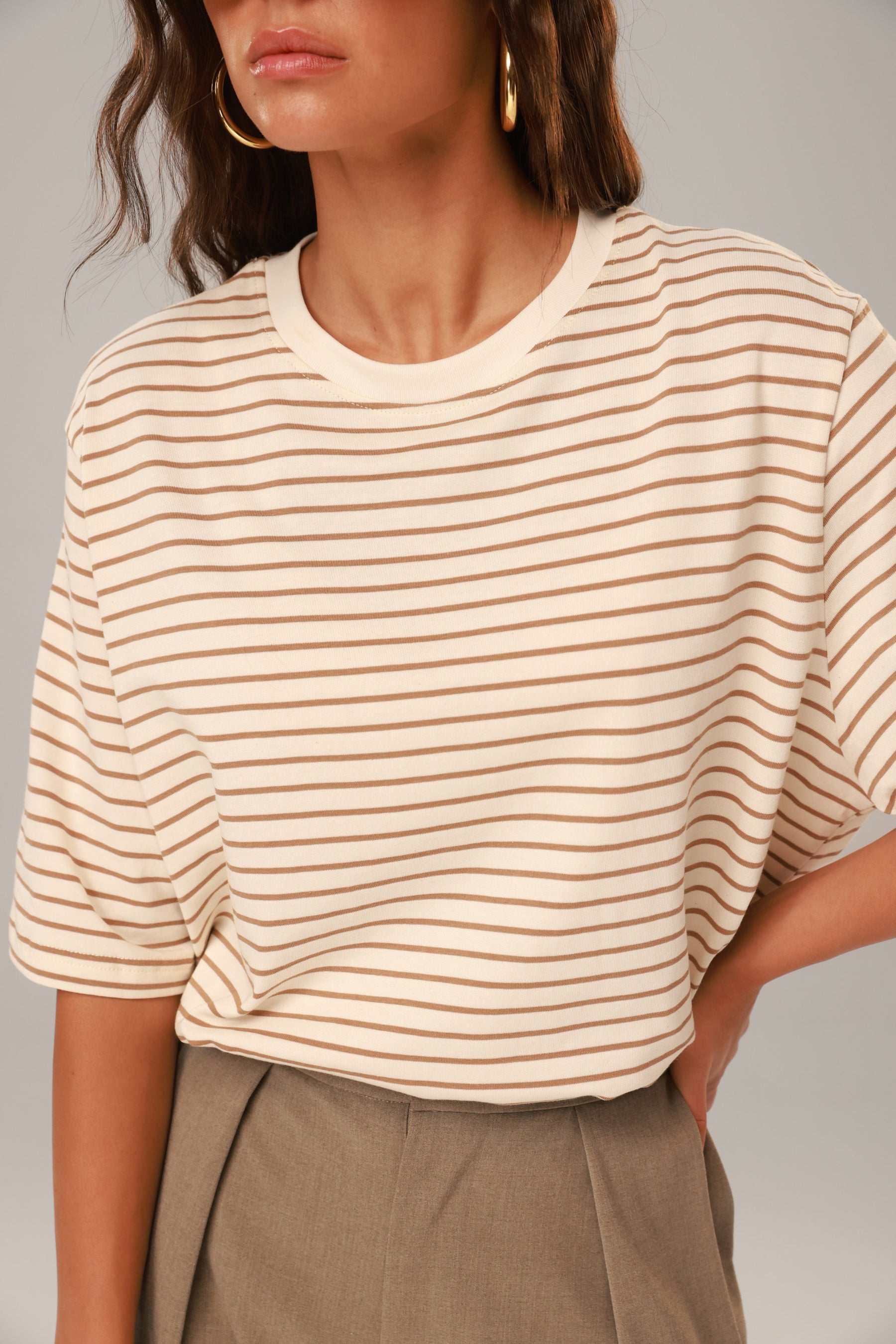 חולצת סרנלה פסים שמנת/בז'