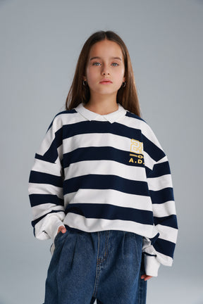 חולצת יוסטון פסים נייבי/לבן