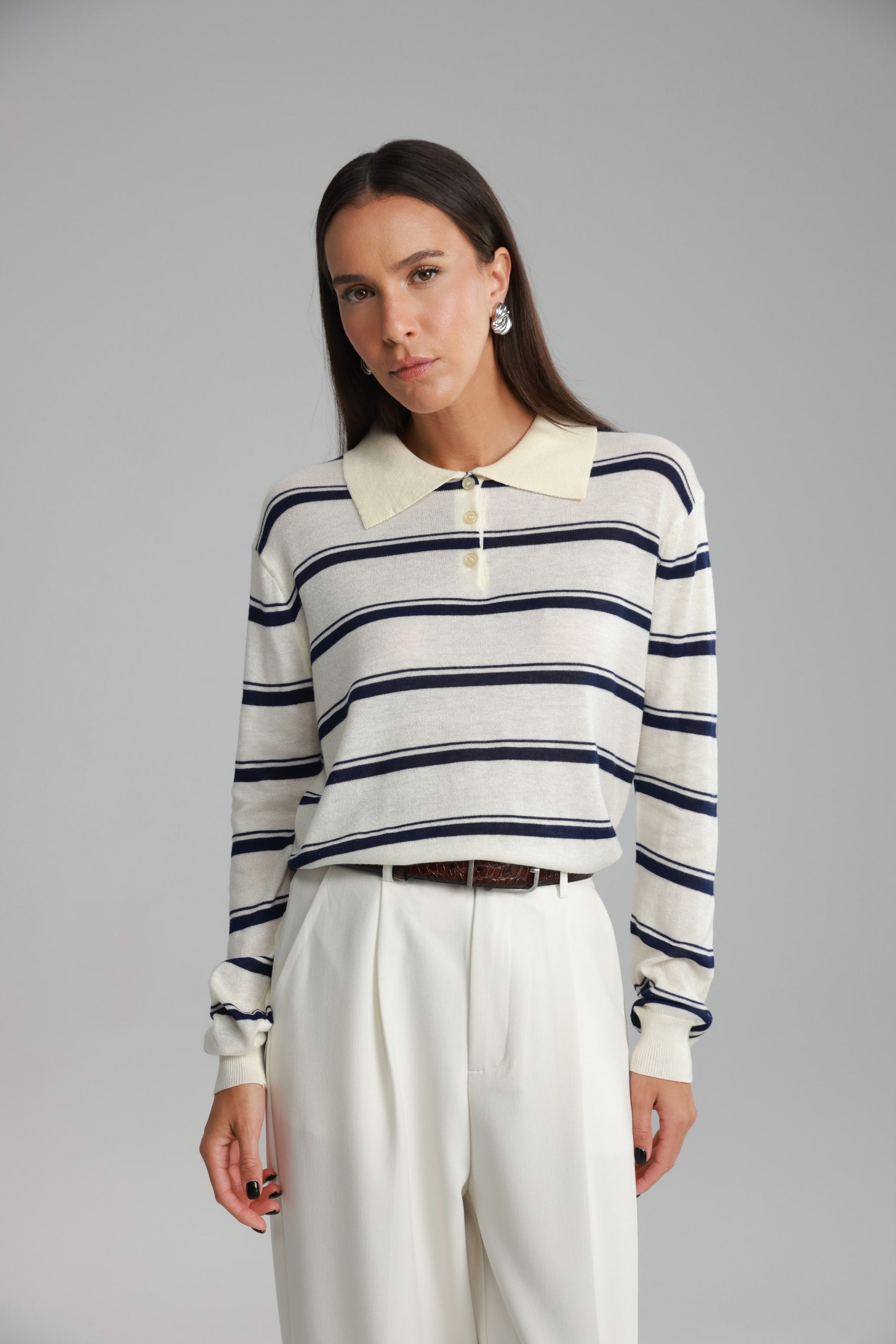 חולצת סריג מונטנה שמנת/נייבי