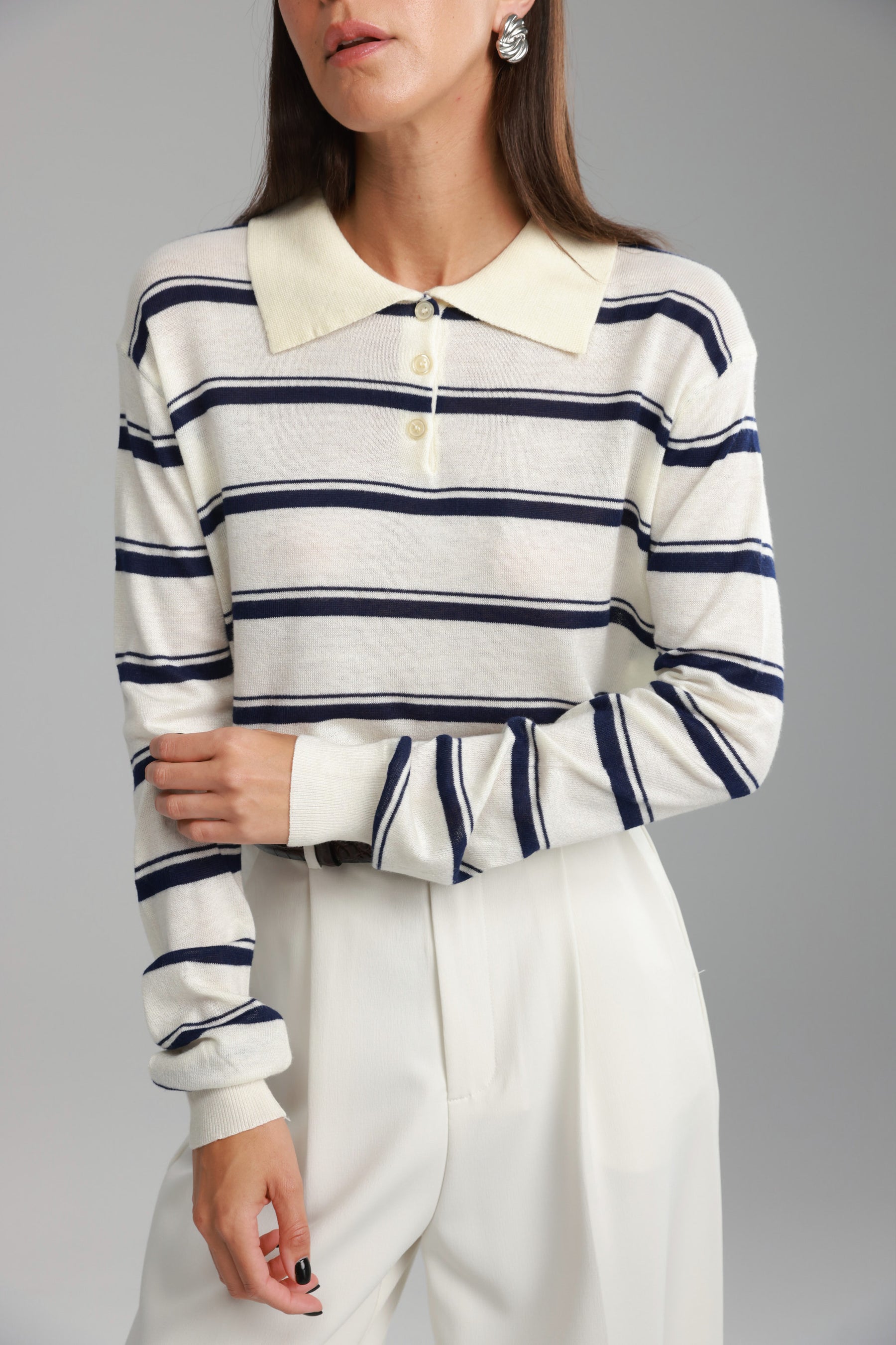 חולצת סריג מונטנה שמנת/נייבי