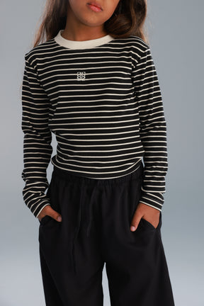 חולצת ג'ייד פסים שחור/שמנת