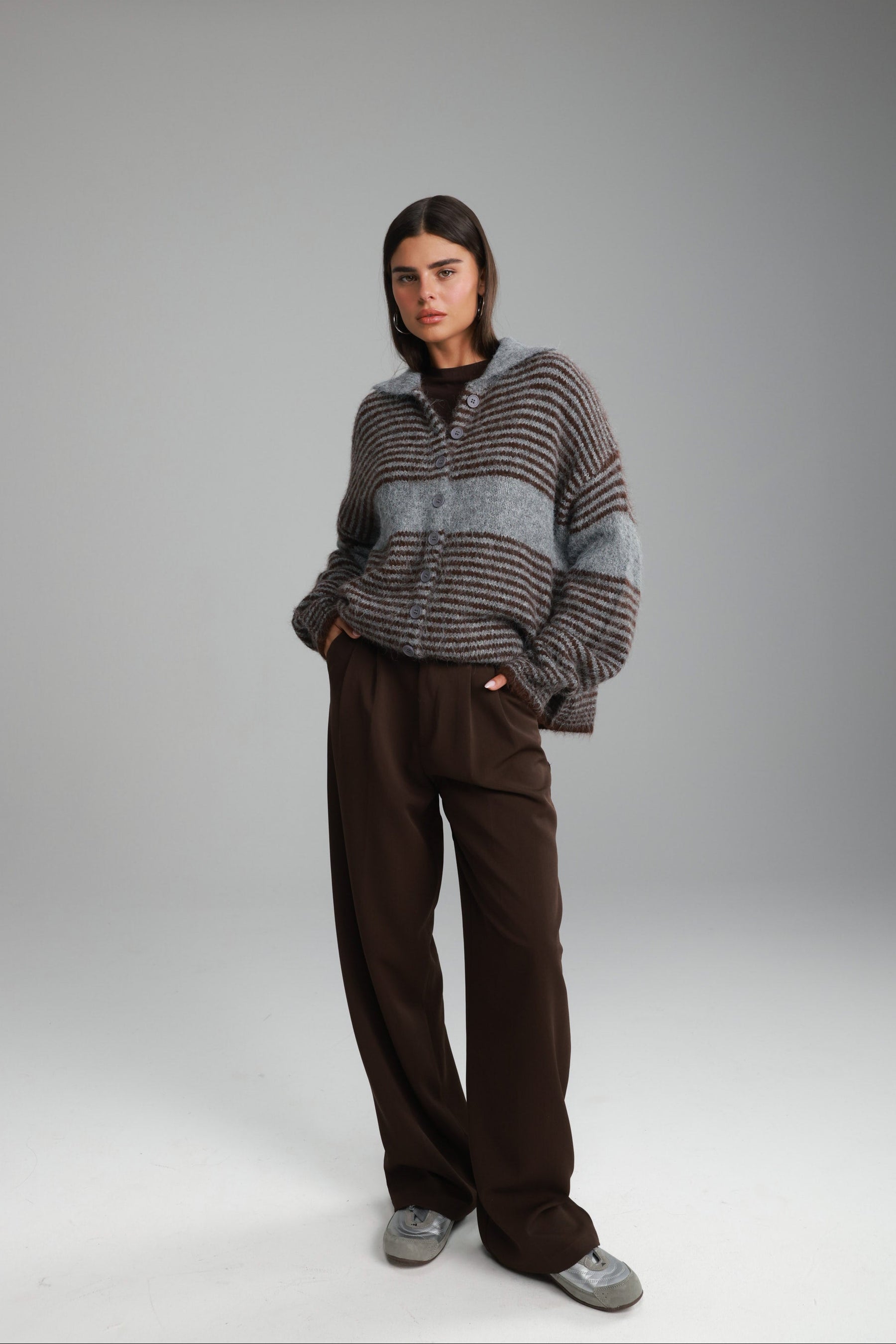 סוודר טוני אפור/חום