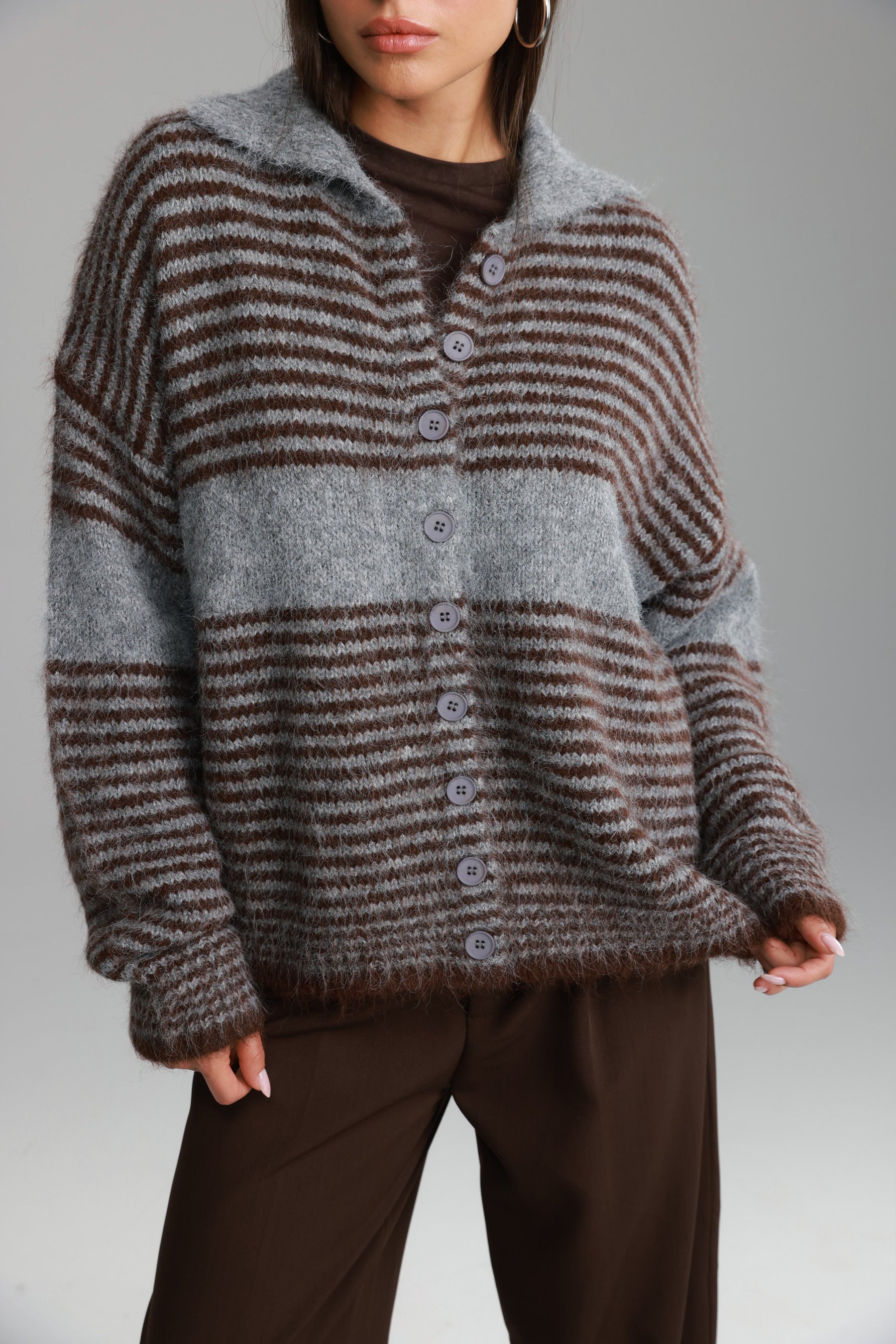 סוודר טוני אפור/חום