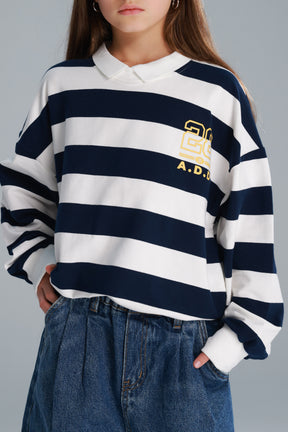 חולצת יוסטון פסים נייבי/לבן