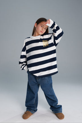 חולצת יוסטון פסים נייבי/לבן