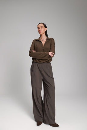 חולצת ליבי מכופתרת חומה