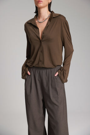 חולצת ליבי מכופתרת חומה