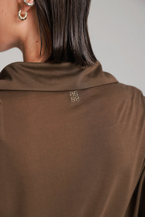 חולצת ליבי מכופתרת חומה