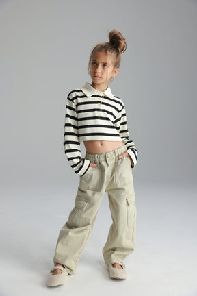 חולצת אריאה פסים שחור/שמנת