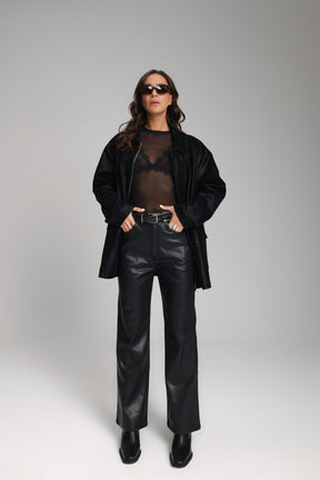 מכנסי דמוי עור דיקן שחורים