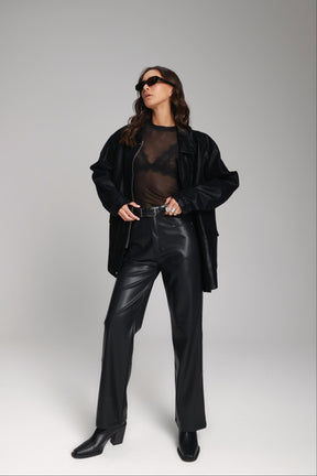 מכנסי דמוי עור דיקן שחורים