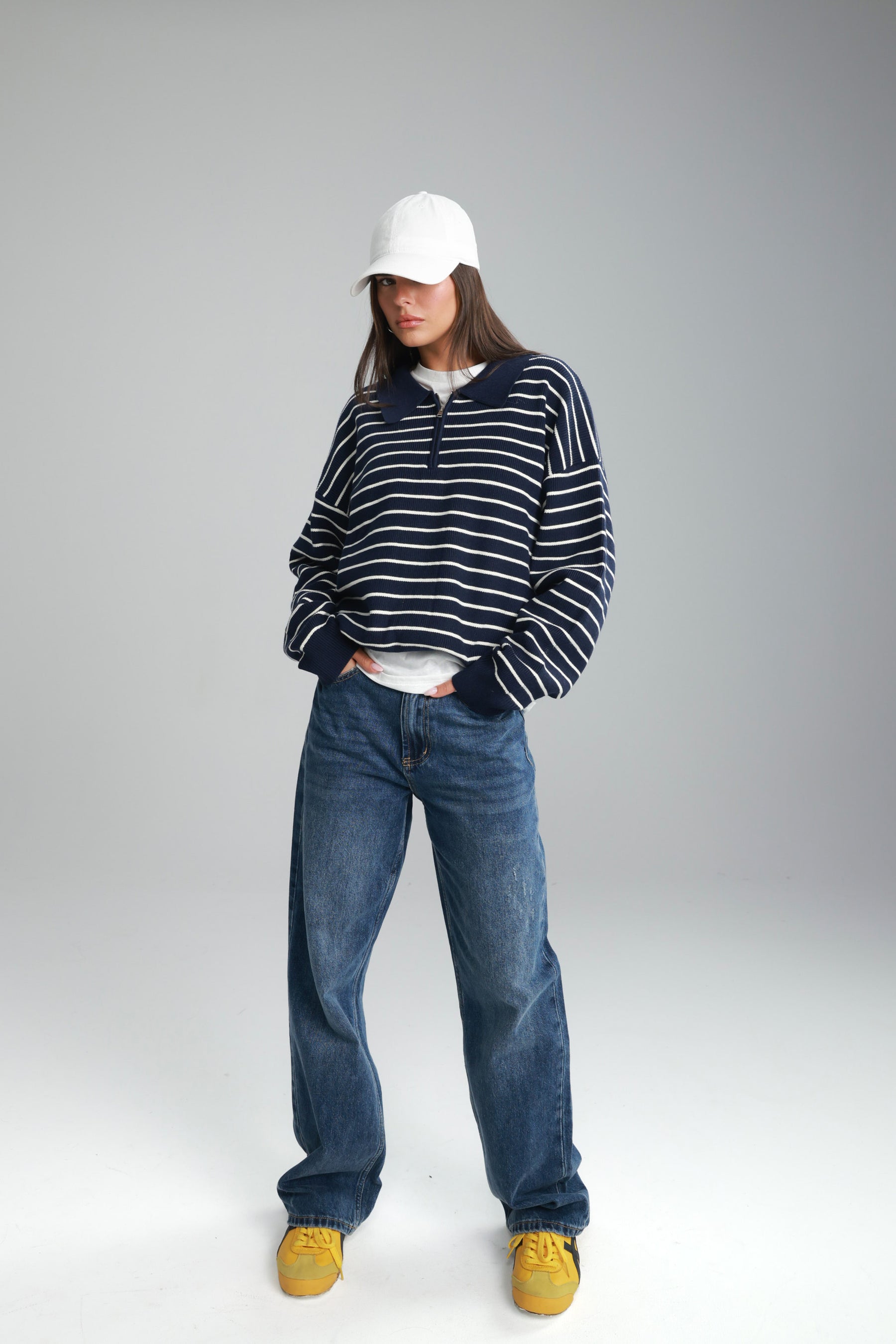 סריג קנדי פסים נייבי/לבן