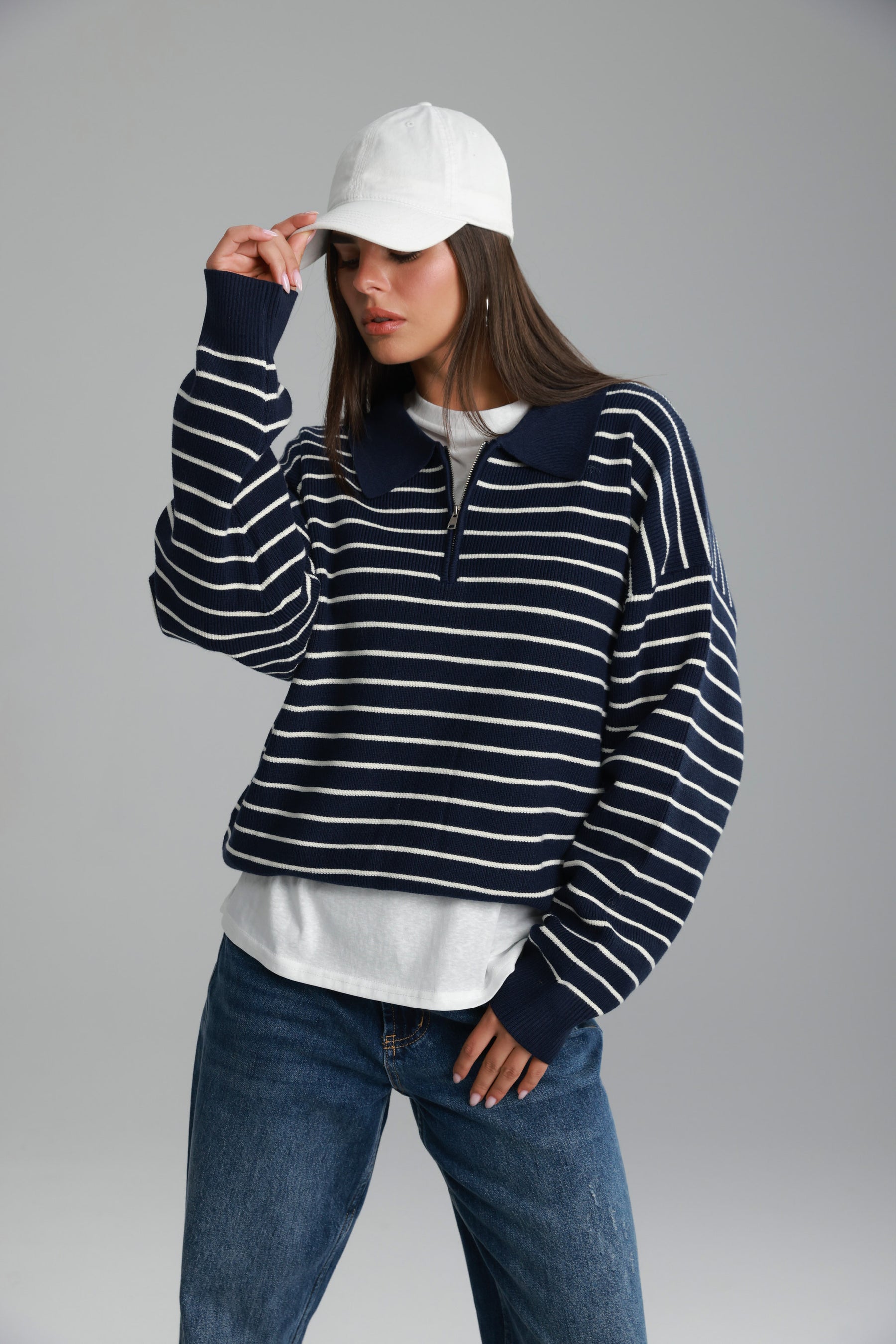 סריג קנדי פסים נייבי/לבן