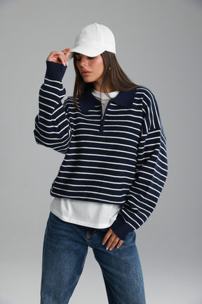 סריג קנדי פסים נייבי/לבן