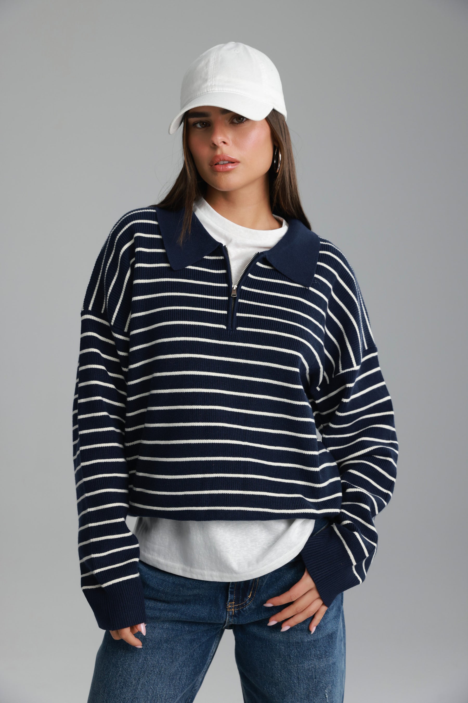 סריג קנדי פסים נייבי/לבן