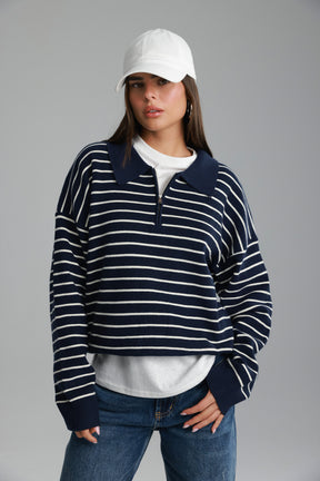 סריג קנדי פסים נייבי/לבן