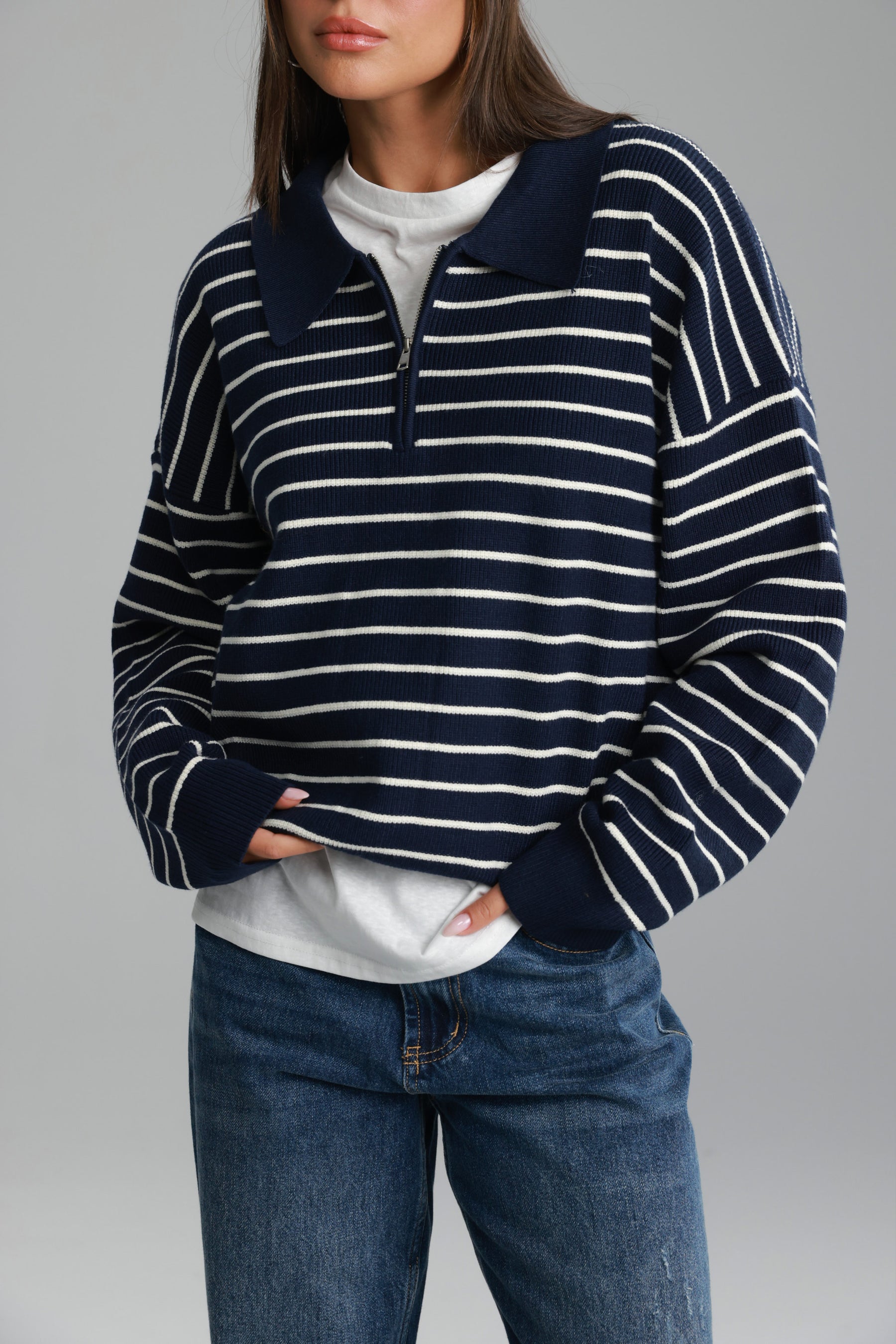 סריג קנדי פסים נייבי/לבן