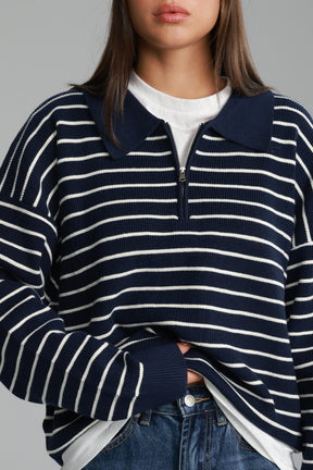 סריג קנדי פסים נייבי/לבן