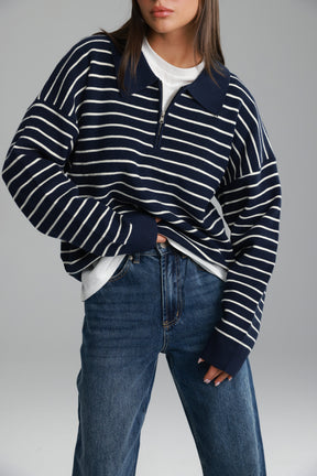 סריג קנדי פסים נייבי/לבן