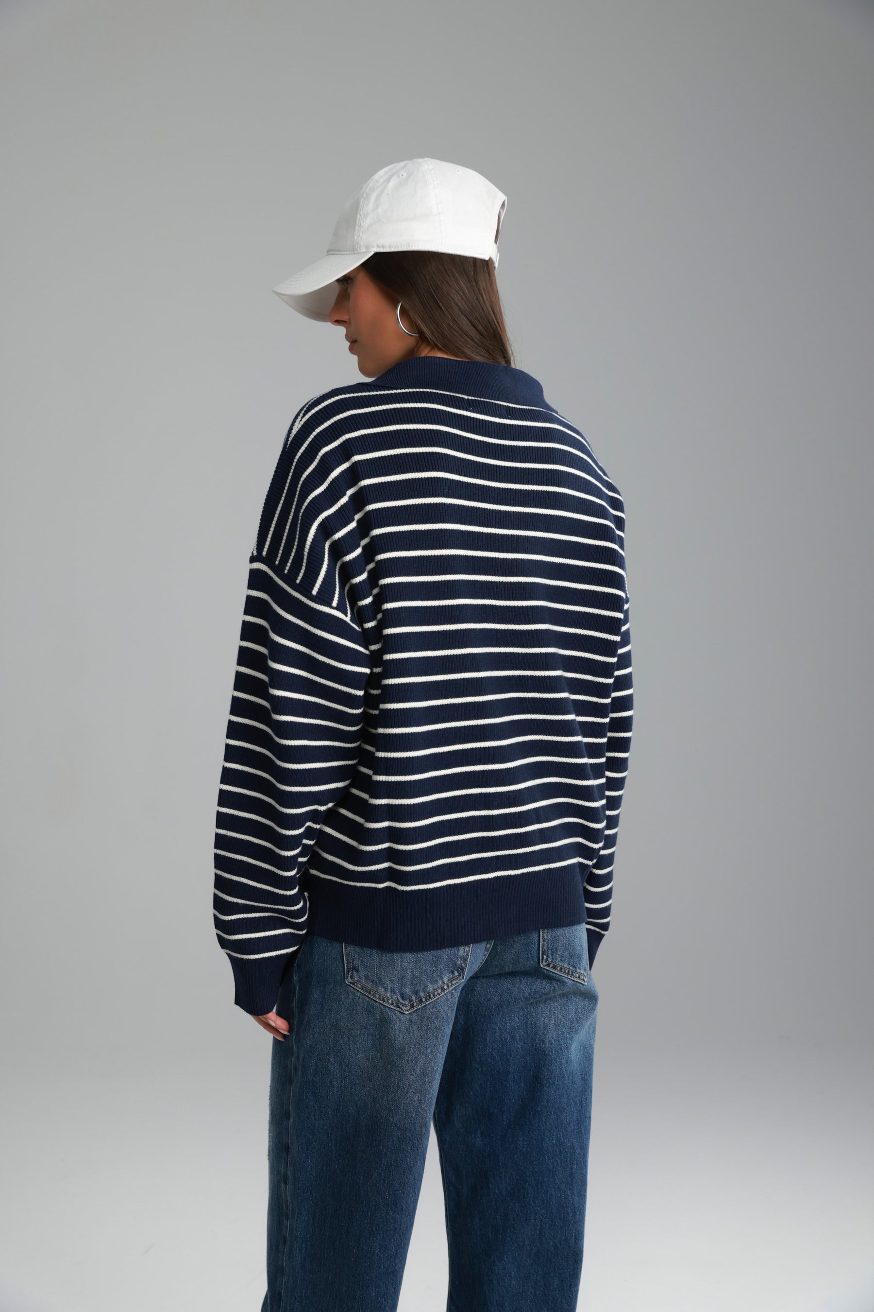 סריג קנדי פסים נייבי/לבן