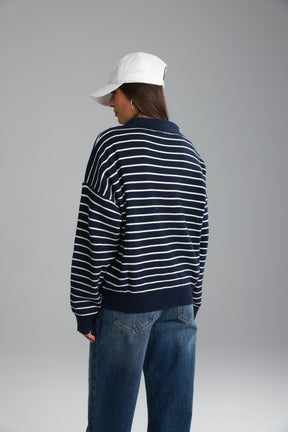 סריג קנדי פסים נייבי/לבן