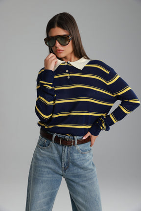 חולצת סריג מונטנה נייבי/צהוב