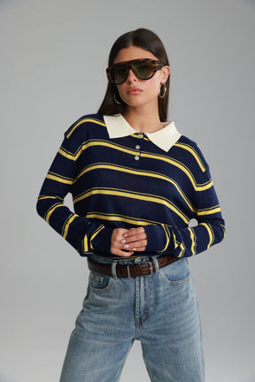 חולצת סריג מונטנה נייבי/צהוב