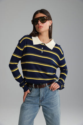 חולצת סריג מונטנה נייבי/צהוב