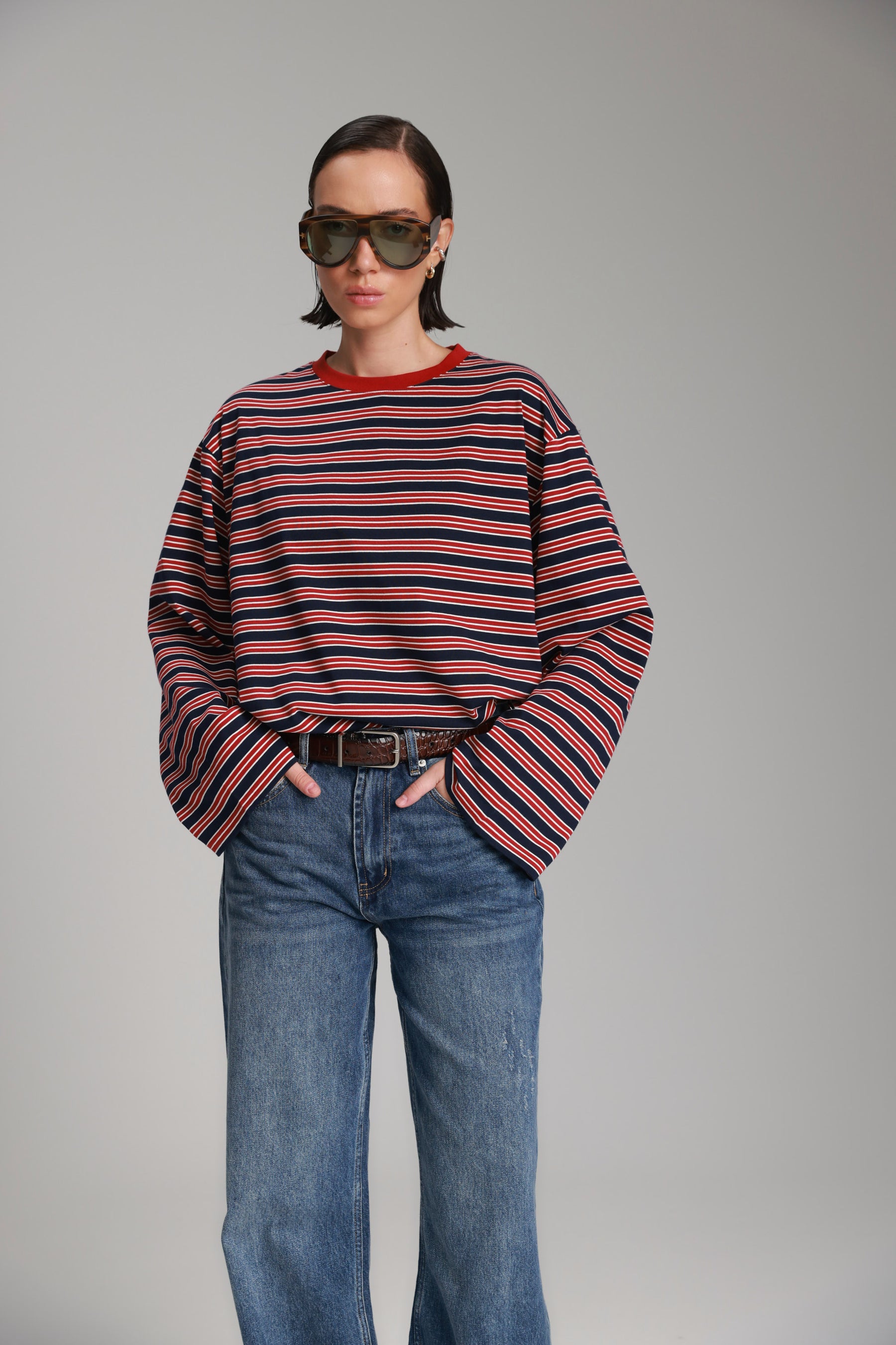 חולצת מורינה פסים נייבי/בורדו