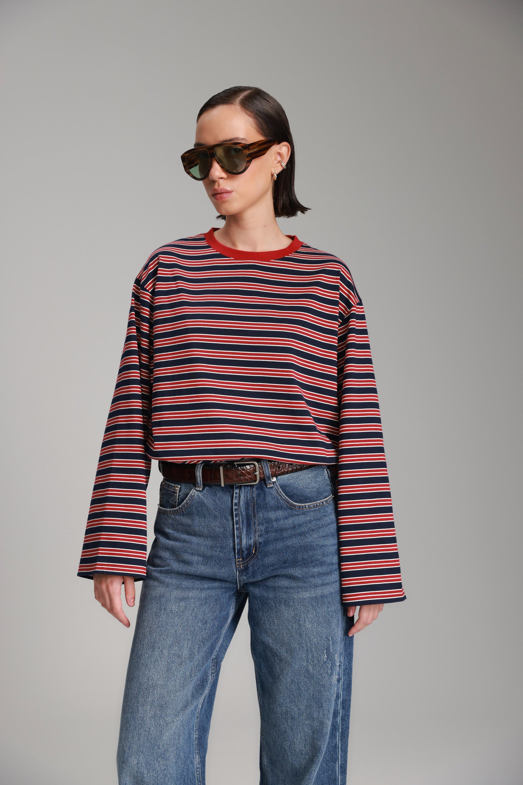 חולצת מורינה פסים נייבי/בורדו